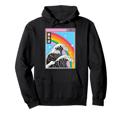Kanagawa Wave Rainbow Japan 80S Hoodie - Fun Novelty Design for Adults - T-Shirt, Sweatshirt, Hoodie