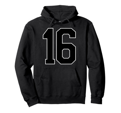 Black Sports Team Number 16 Fan Hoodie - Custom Art Print Unisex - T-Shirt, Sweatshirt, Hoodie
