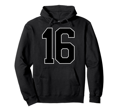 Black Sports Team Number 16 Fan Hoodie - Custom Art Print Unisex - T-Shirt, Sweatshirt, Hoodie