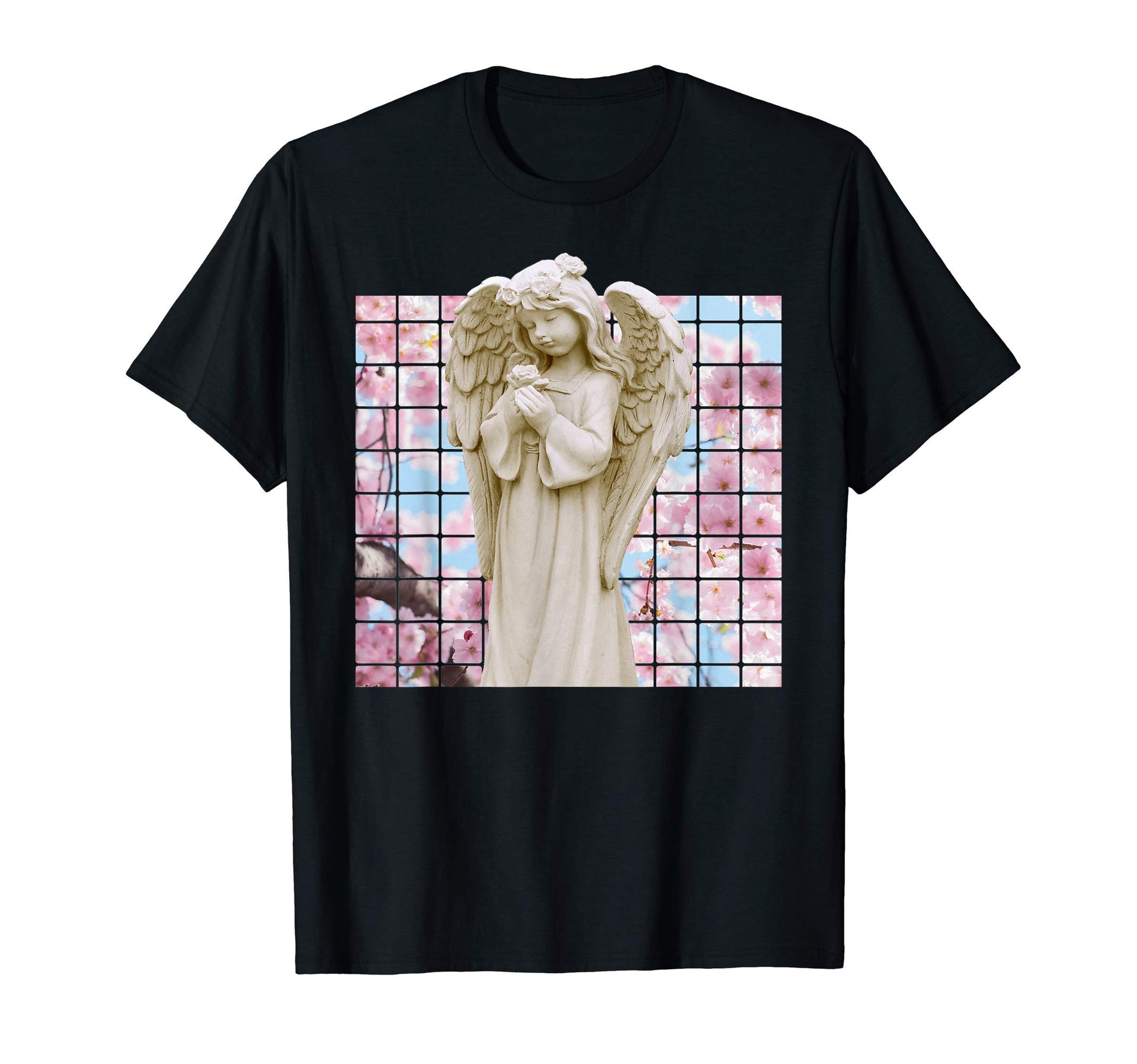 Vaporwave Angel Statue Japanese Flowers T-Shirt - Trendy Graphic for Adults - T-Shirt, Sweatshirt, Hoodie