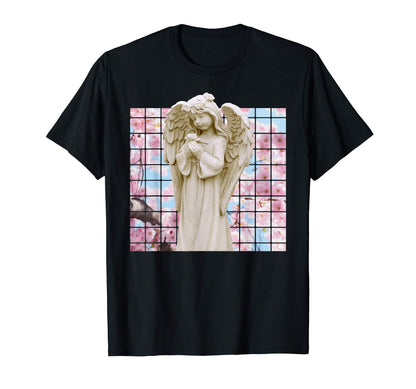 Vaporwave Angel Statue Japanese Flowers T-Shirt - Trendy Graphic for Adults - T-Shirt, Sweatshirt, Hoodie