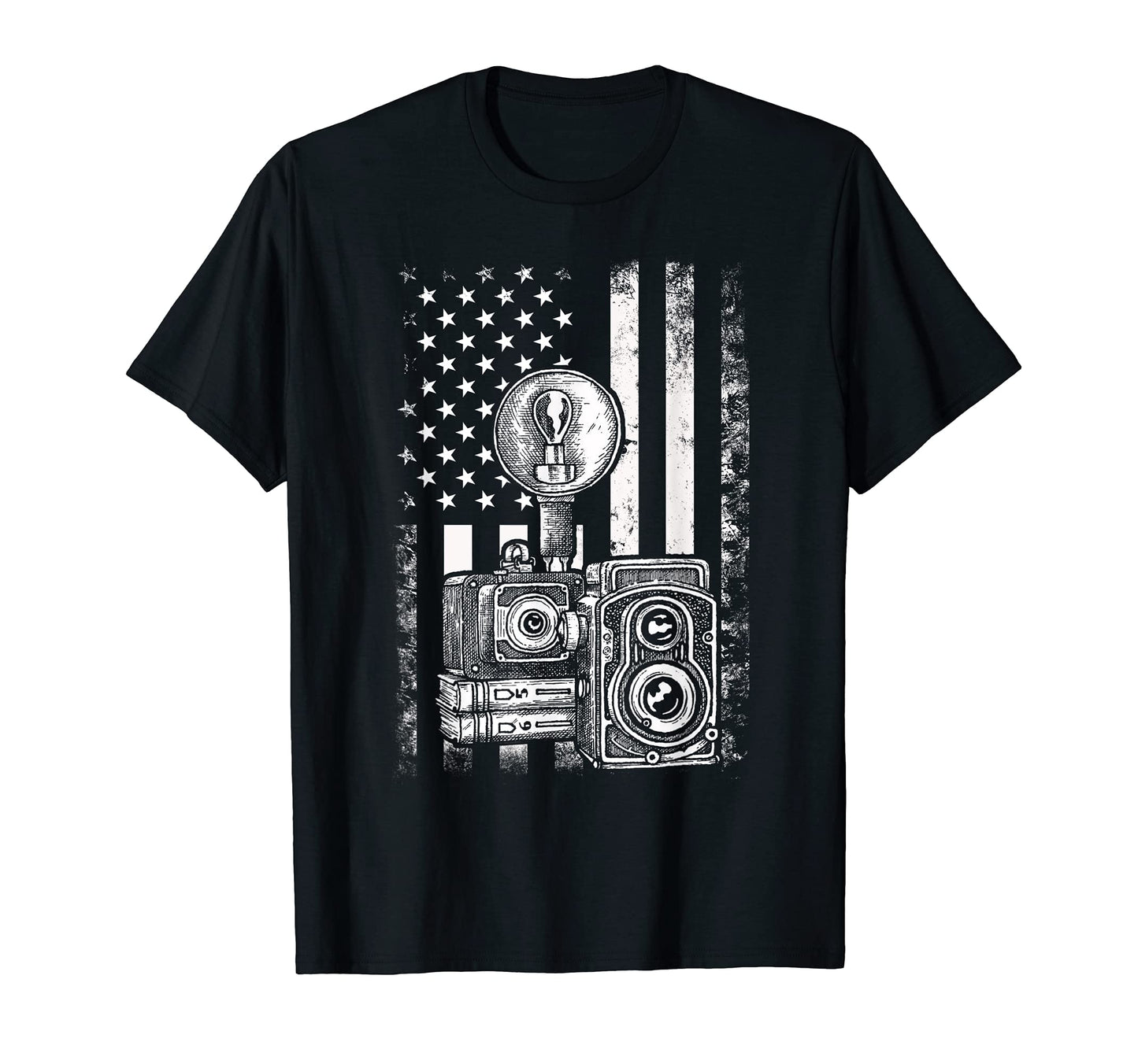 Camera Usa Flag Photographer Gift T-Shirt - Minimalist Print Men Women - T-Shirt, Sweatshirt, Hoodie