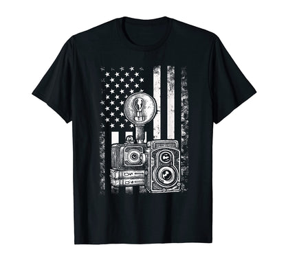 Camera Usa Flag Photographer Gift T-Shirt - Minimalist Print Men Women - T-Shirt, Sweatshirt, Hoodie