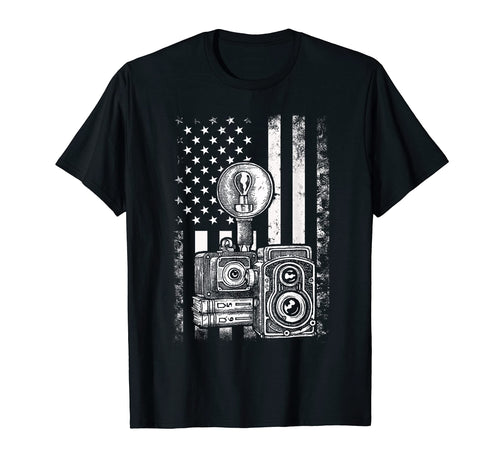 Camera Usa Flag Photographer Gift T-Shirt - Minimalist Print Men Women - T-Shirt, Sweatshirt, Hoodie