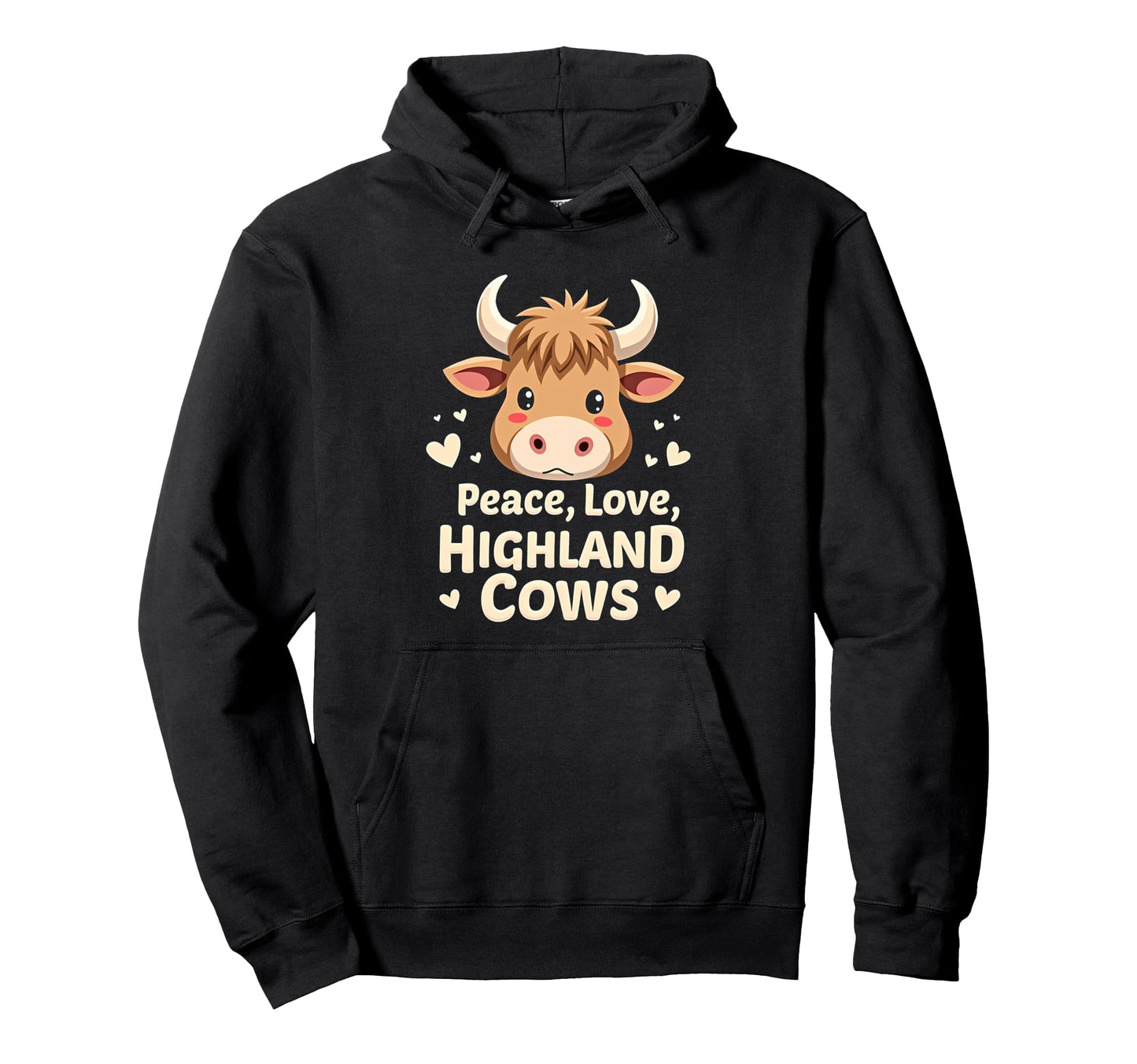 Highland Beef Cow Farmers Peace Love Hoodie - Trendy Graphic Unisex - T-Shirt, Sweatshirt, Hoodie