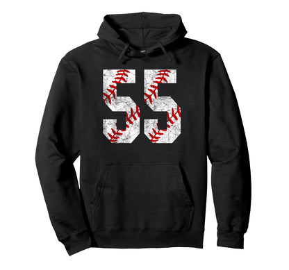 Distressed Baseball Number 55 Jersey Hoodie - Fun Novelty Design Men Women - T-Shirt, Sweatshirt, Hoodie