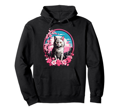 Anime Cat Japanese Aesthetic Japan Hoodie - Minimalist Print Men Women - T-Shirt, Sweatshirt, Hoodie