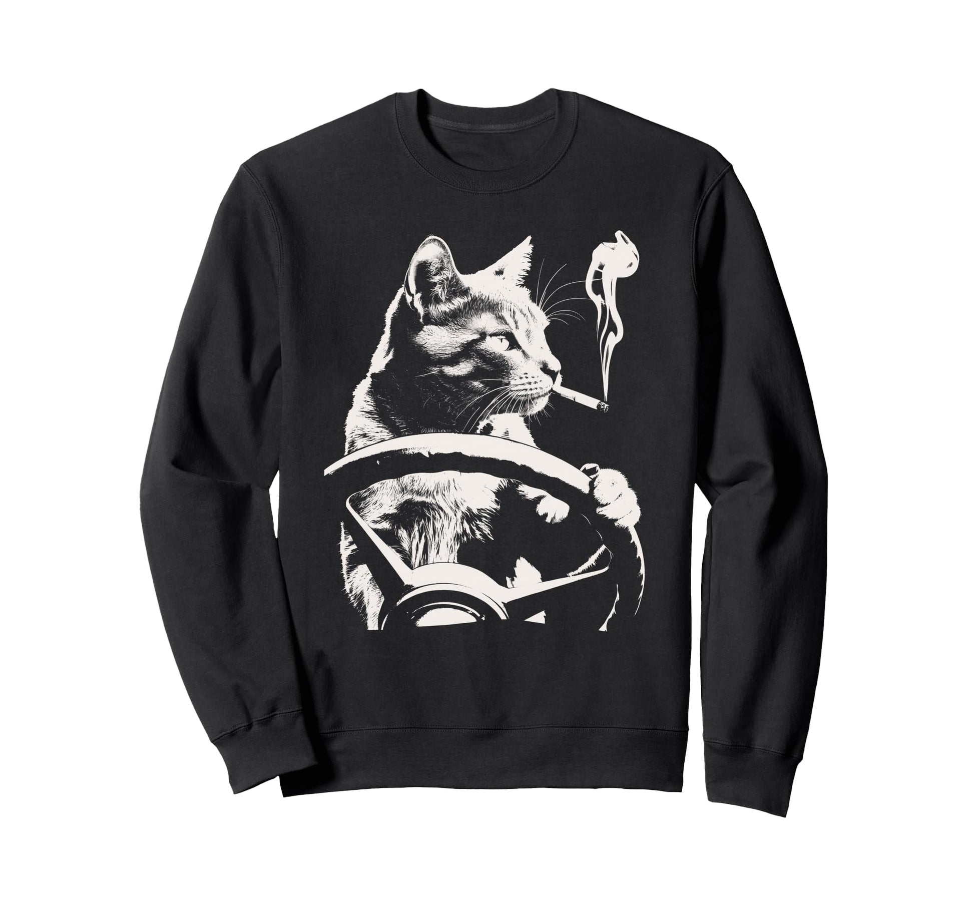 Cat Smoking Driving Grunge Kitty Sweatshirt - Streetwear Style Men Women - T-Shirt, Sweatshirt, Hoodie
