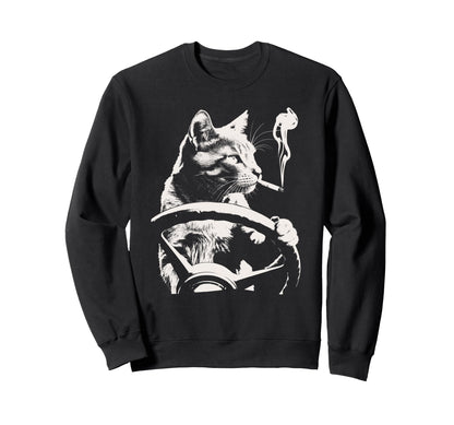 Cat Smoking Driving Grunge Kitty Sweatshirt - Streetwear Style Men Women - T-Shirt, Sweatshirt, Hoodie