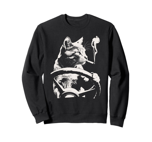 Cat Smoking Driving Grunge Kitty Sweatshirt - Streetwear Style Men Women - T-Shirt, Sweatshirt, Hoodie