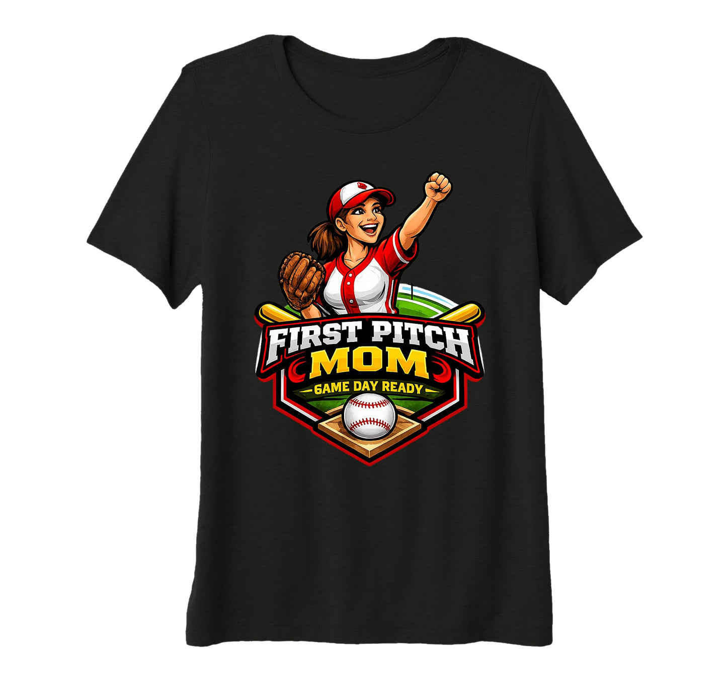 Womens First Pitch Baseball Mom Game T-Shirt - Aesthetic Graphic Unisex - T-Shirt, Sweatshirt, Hoodie