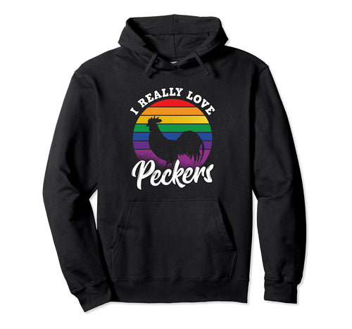 Lgbt Rainbow Rooster Pun Love Peckers Gay Hoodie - Novelty Apparel Unisex - T-Shirt, Sweatshirt, Hoodie