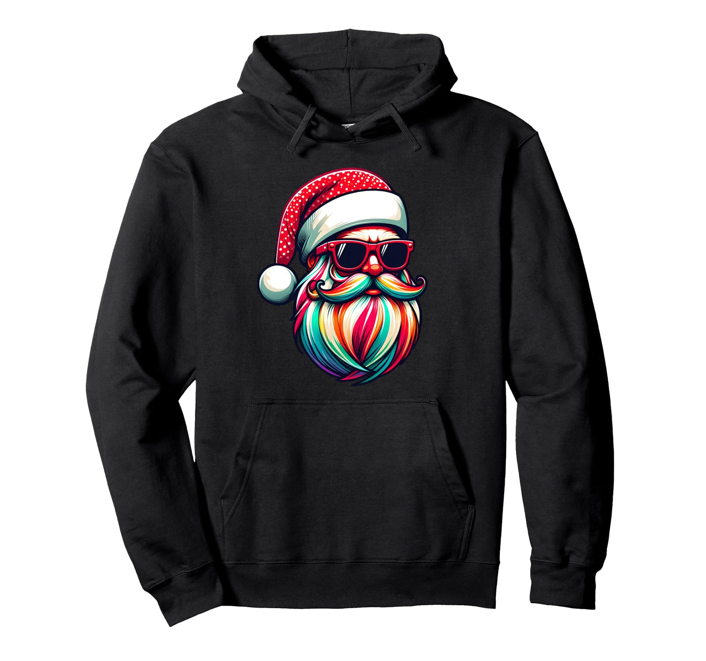 Hipster Santa Rainbow Beard And Mustache Hoodie - Custom Art Print Unisex - T-Shirt, Sweatshirt, Hoodie
