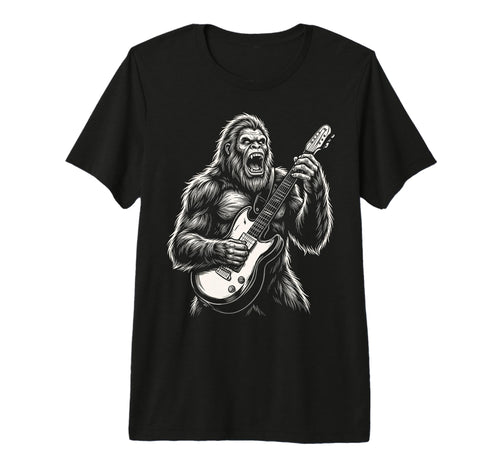 Funny Bigfoot Playing Guitar Heavy Metal T-Shirt - Custom Art Print Unisex - T-Shirt, Sweatshirt, Hoodie
