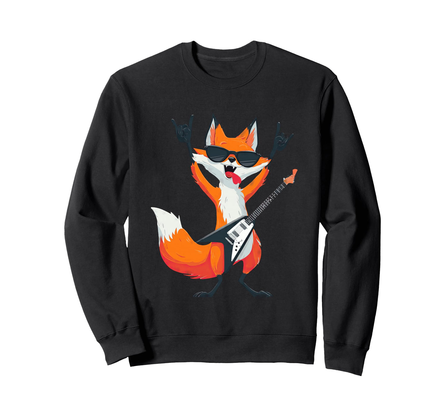 Funny Rock Fox Guitar Player Sweatshirt - Streetwear Style for Adults - T-Shirt, Sweatshirt, Hoodie
