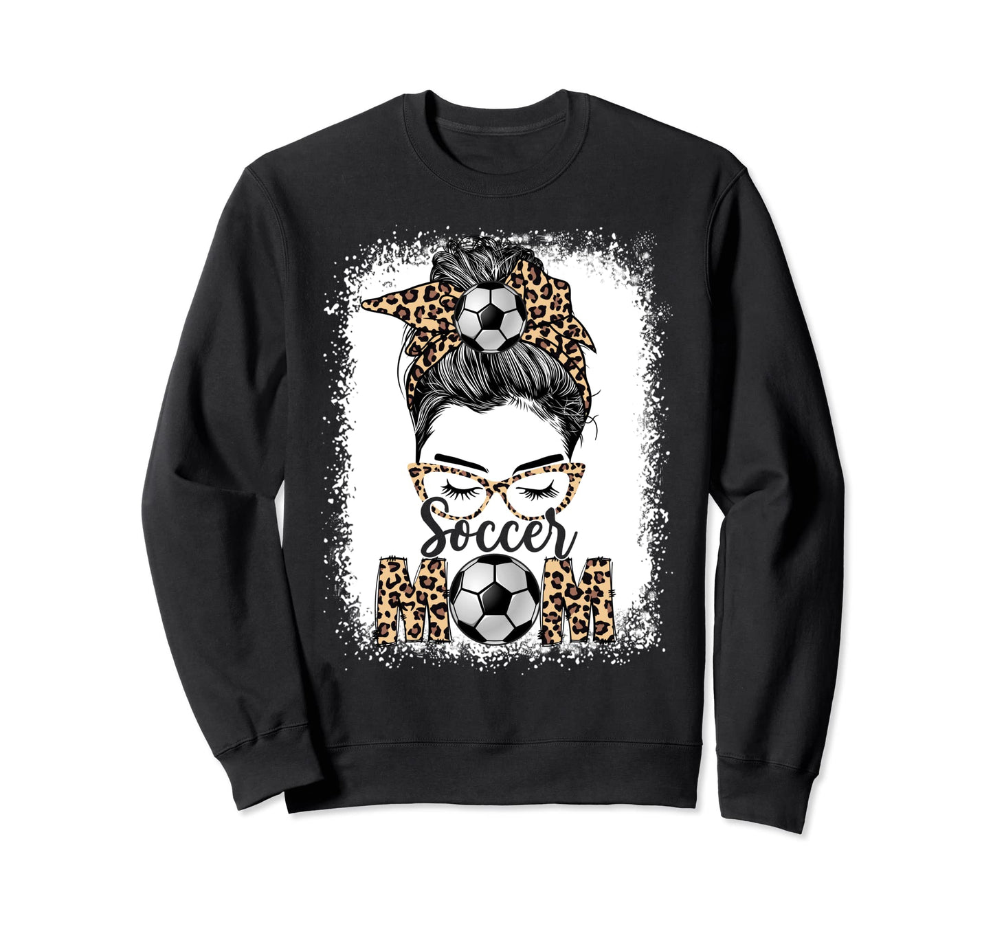 Soccer Mom Game Day Messy Bun Leopard Sweatshirt - Streetwear Style Unisex - T-Shirt, Sweatshirt, Hoodie