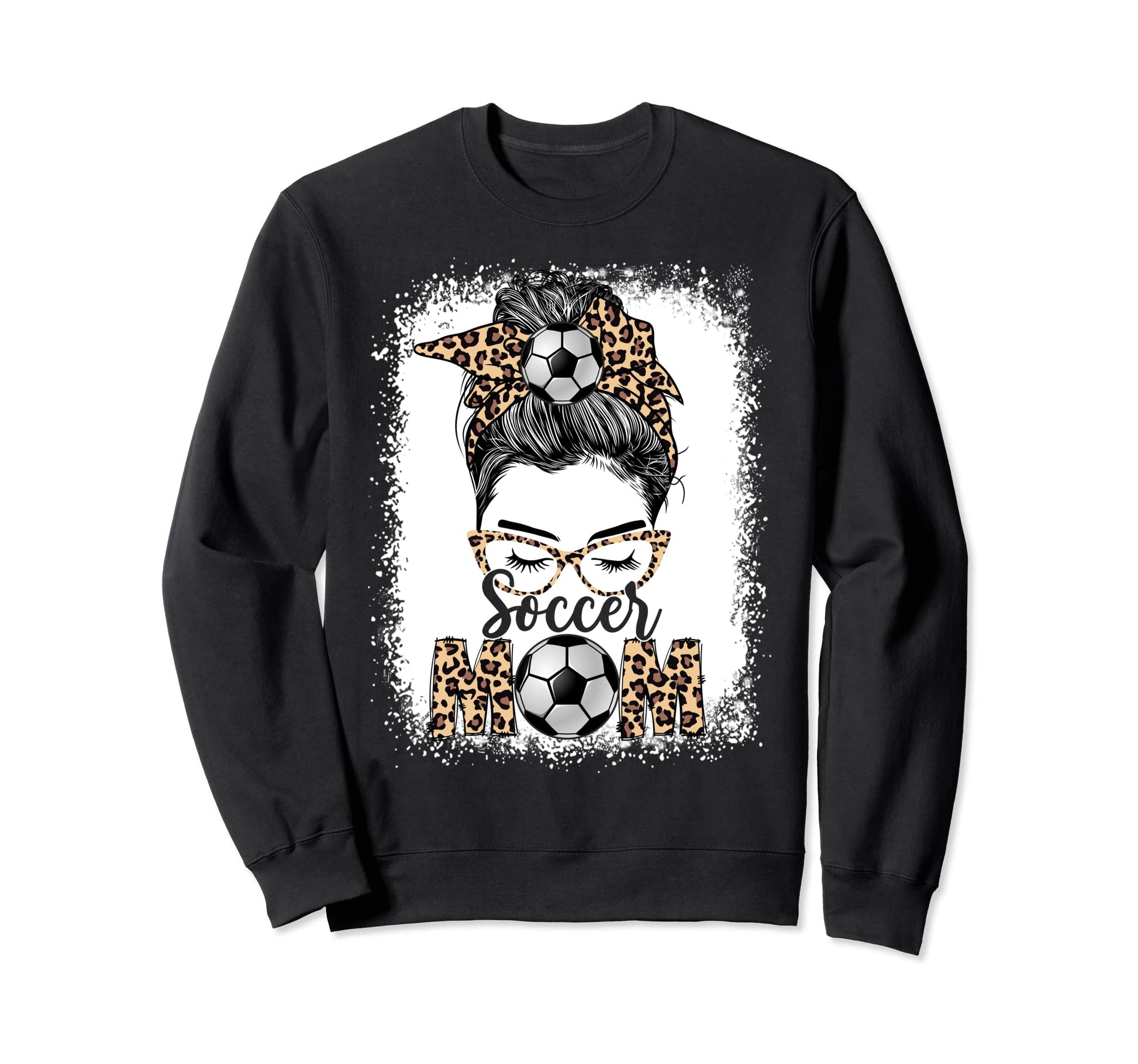 Soccer Mom Game Day Messy Bun Leopard Sweatshirt - Streetwear Style Unisex - T-Shirt, Sweatshirt, Hoodie