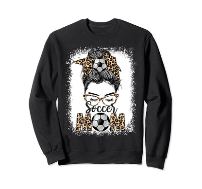 Soccer Mom Game Day Messy Bun Leopard Sweatshirt - Streetwear Style Unisex - T-Shirt, Sweatshirt, Hoodie