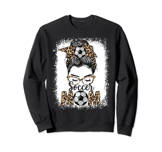 Soccer Mom Game Day Messy Bun Leopard Sweatshirt - Streetwear Style Unisex - T-Shirt, Sweatshirt, Hoodie