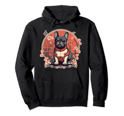 Tradtional Japanese Art French Bulldog Hoodie - Minimalist Print for Adults - T-Shirt, Sweatshirt, Hoodie