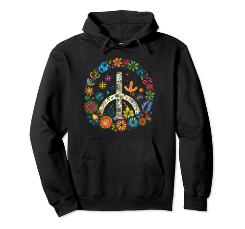 Peace Sign 60S 70S Hippie Boho Hoodie - Fun Novelty Design Men Women - T-Shirt, Sweatshirt, Hoodie