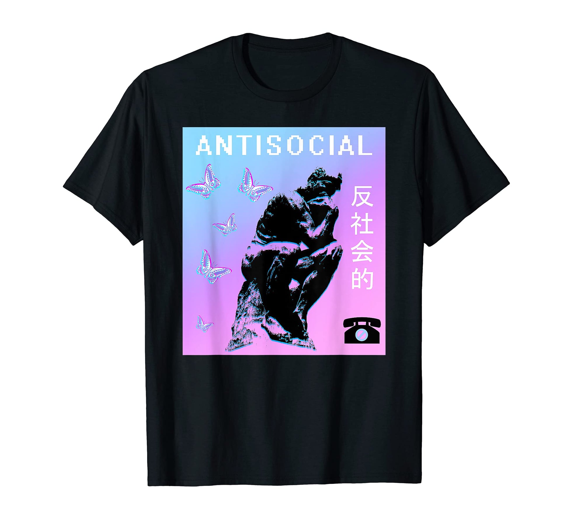 Antisocial Butterfly Vaporwave Aesthetic T-Shirt - Custom Art Print Unisex - T-Shirt, Sweatshirt, Hoodie