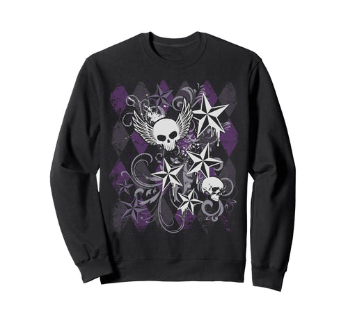 Y2K Grunge Skull Wings Star Purple Sweatshirt - Aesthetic Graphic Unisex - T-Shirt, Sweatshirt, Hoodie
