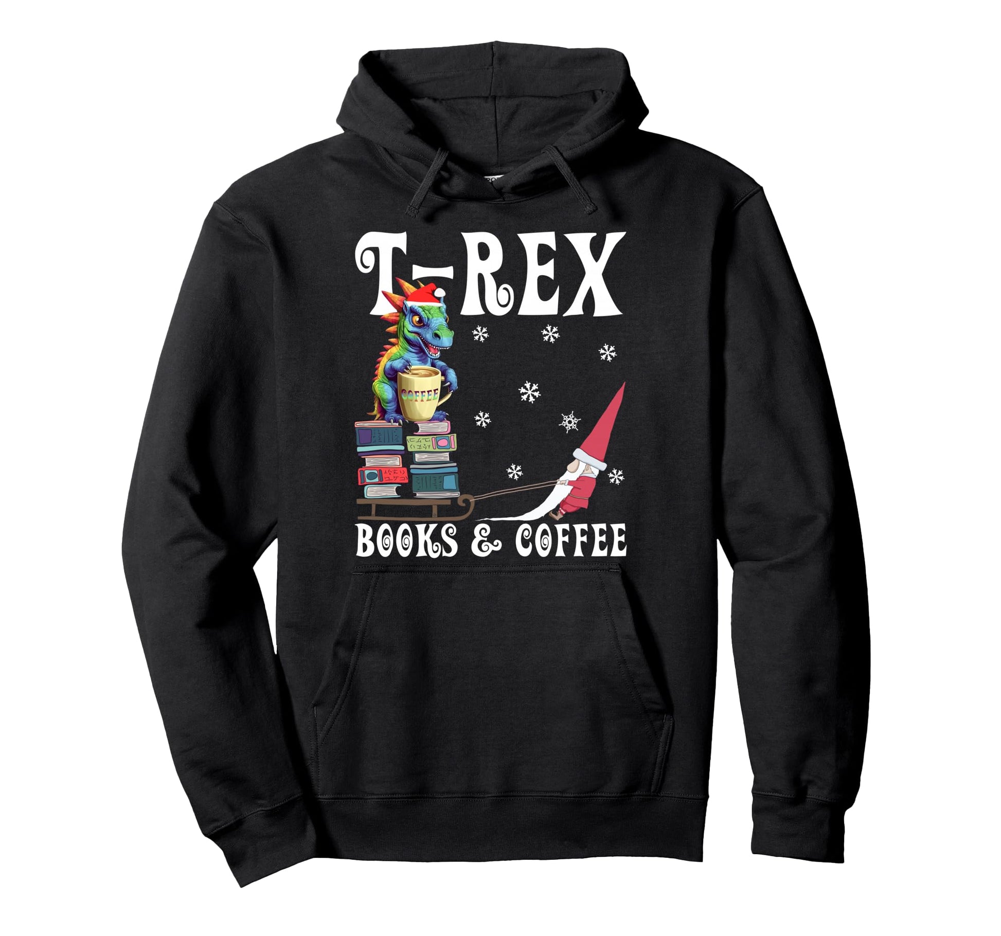 T Rex Books Coffee Rainbow Dino Coffee Hoodie - Custom Art Print Unisex - T-Shirt, Sweatshirt, Hoodie
