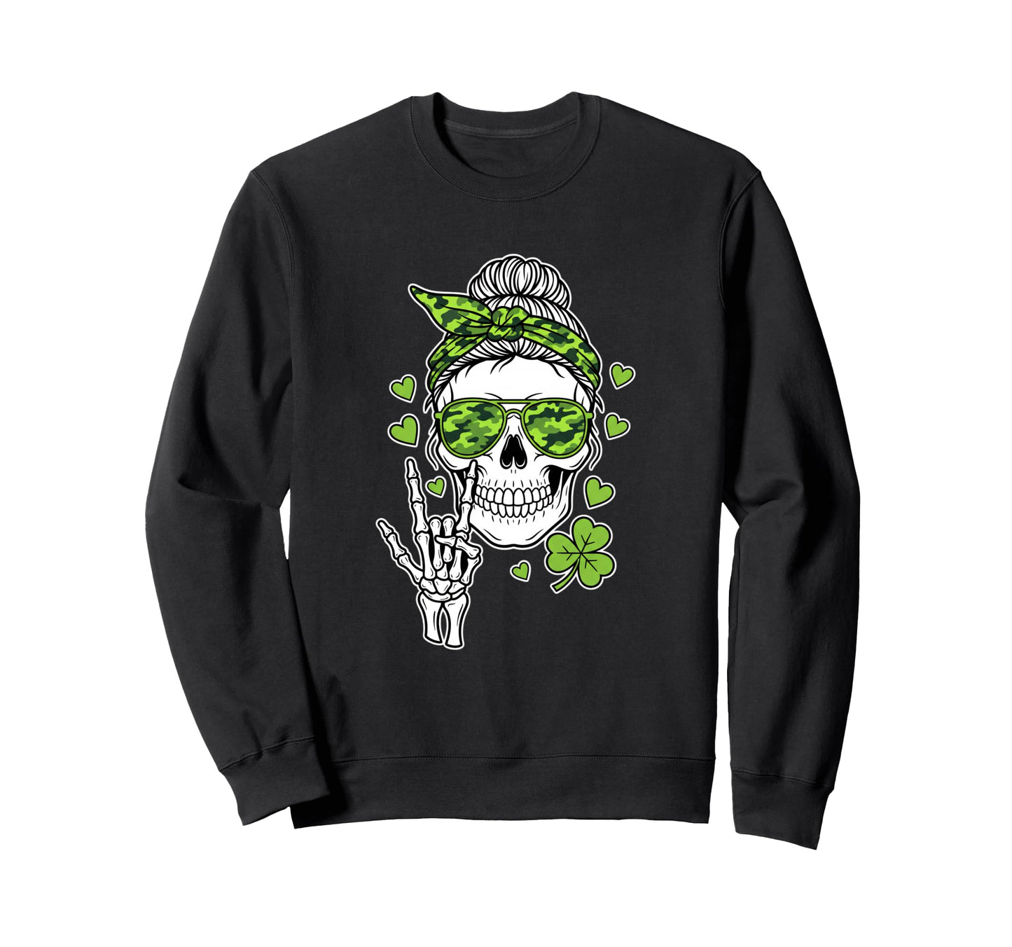 Skull Shamrock Sunglasses Rock Sweatshirt - Fun Novelty Design Men Women - T-Shirt, Sweatshirt, Hoodie