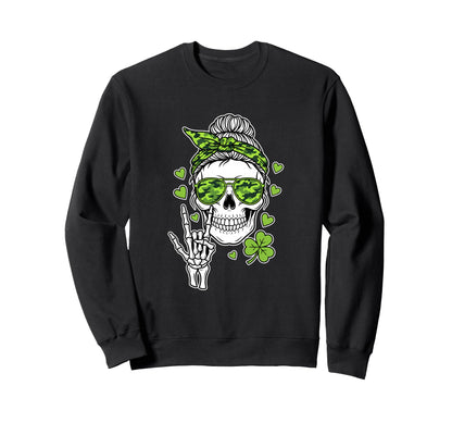 Skull Shamrock Sunglasses Rock Sweatshirt - Fun Novelty Design Men Women - T-Shirt, Sweatshirt, Hoodie