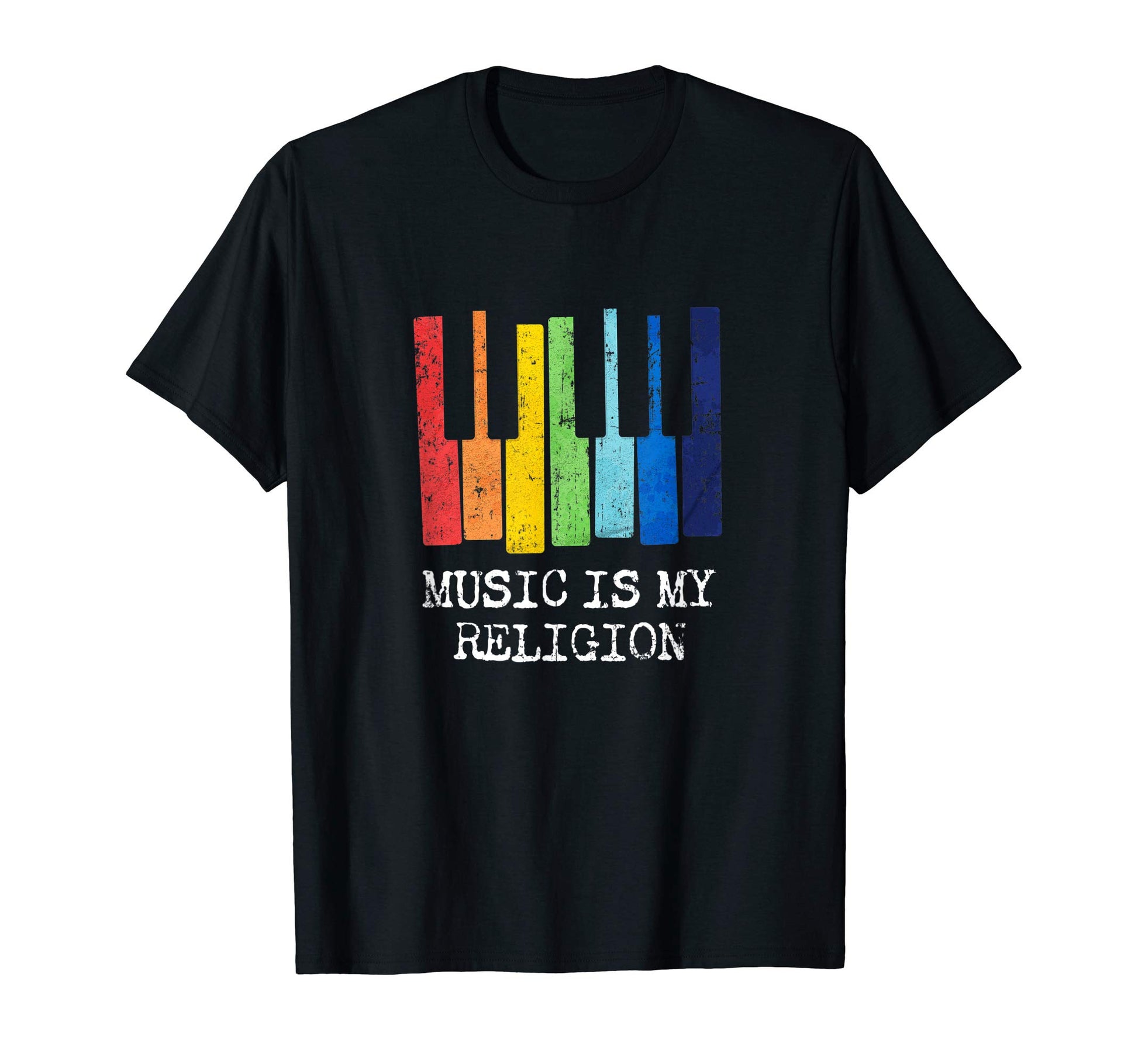 Music Is My Religion Rainbow Piano Love T-Shirt - Custom Art Print Unisex - T-Shirt, Sweatshirt, Hoodie