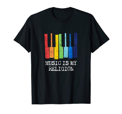 Music Is My Religion Rainbow Piano Love T-Shirt - Custom Art Print Unisex - T-Shirt, Sweatshirt, Hoodie