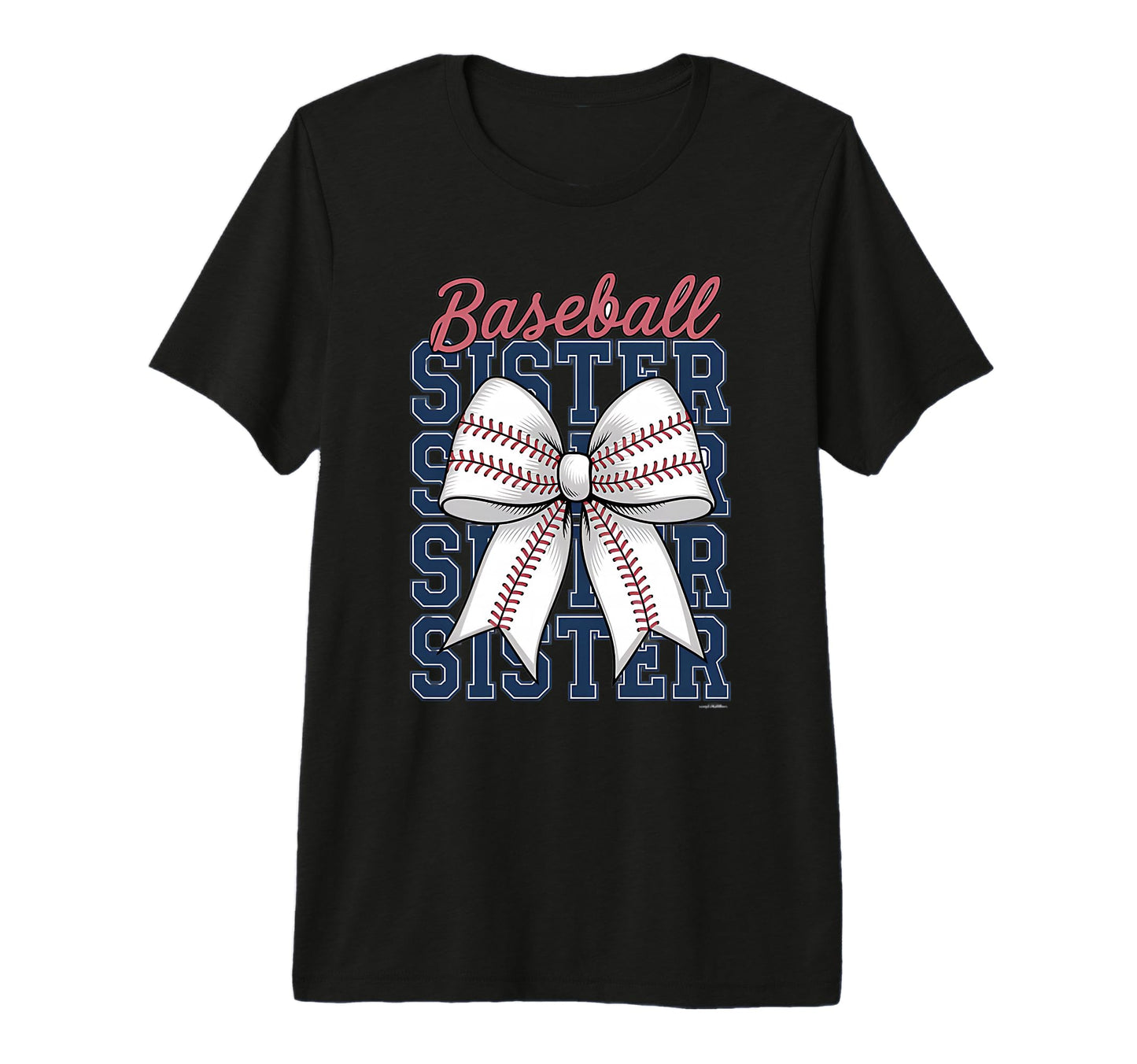 Baseball Sister Coquette Bow Tri T-Shirt - Minimalist Print for Adults - T-Shirt, Sweatshirt, Hoodie