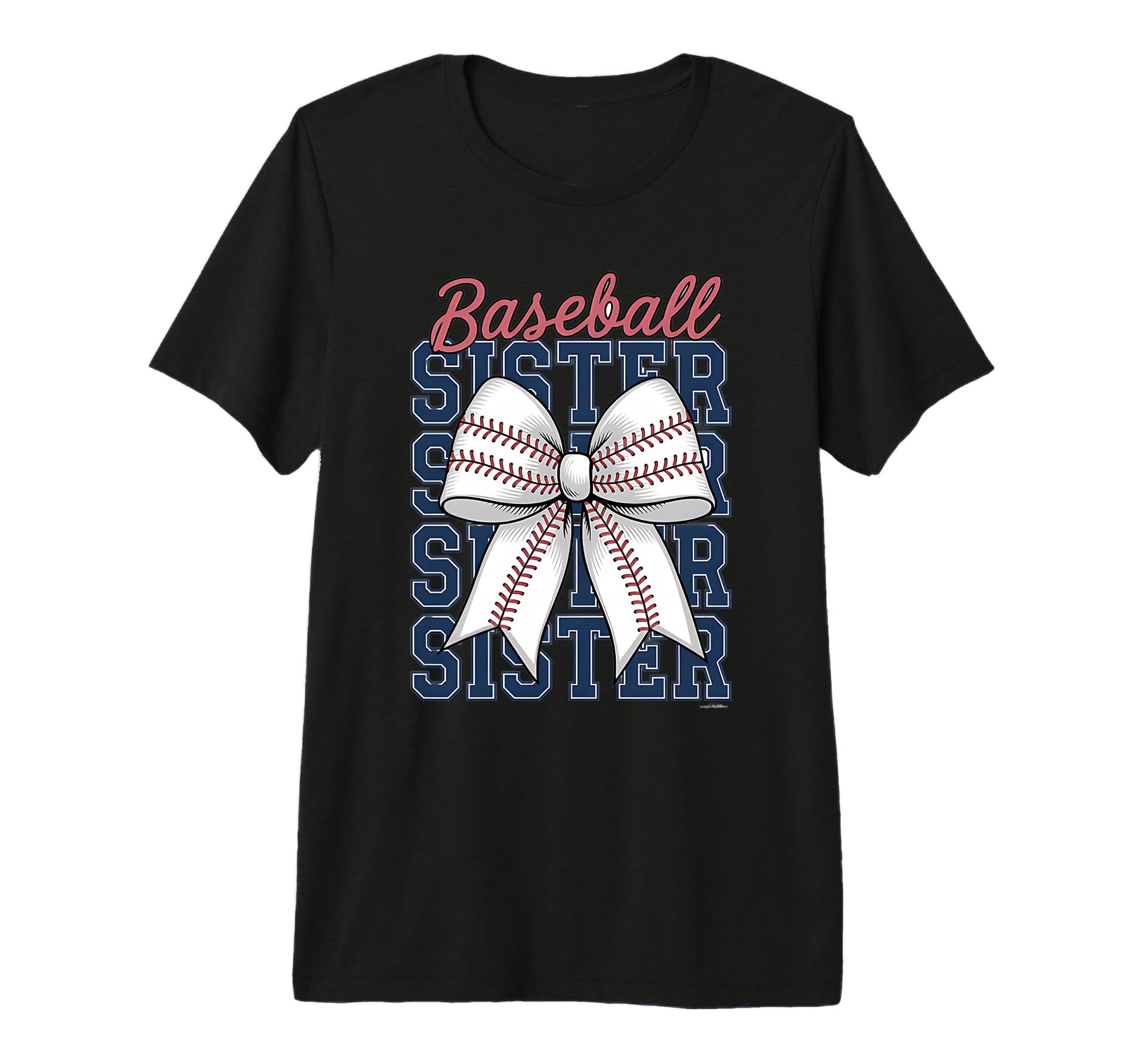 Baseball Sister Coquette Bow Tri T-Shirt - Minimalist Print for Adults - T-Shirt, Sweatshirt, Hoodie