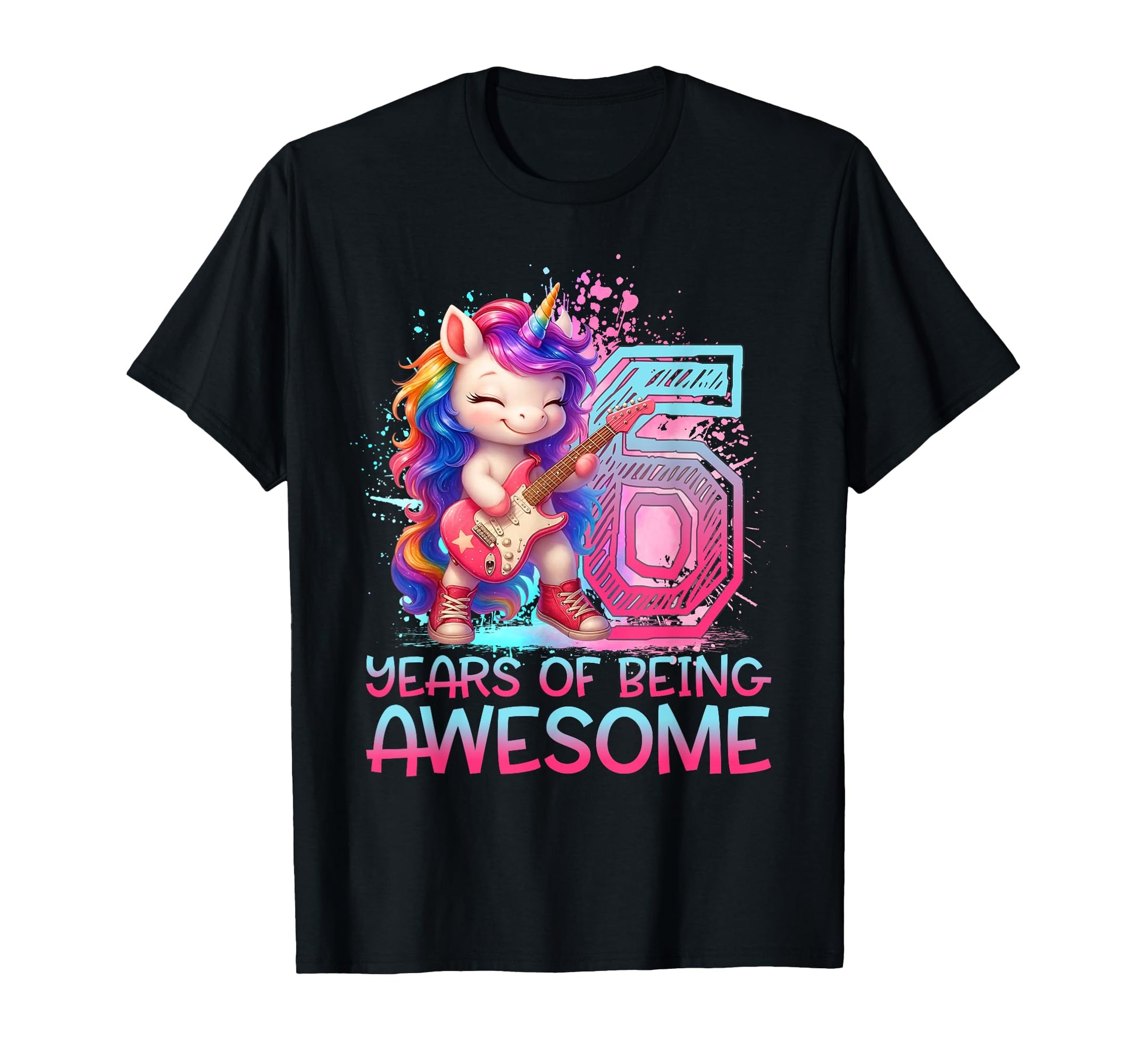 6 Years Being Awesome Unicorn Rock T-Shirt - Minimalist Print Men Women - T-Shirt, Sweatshirt, Hoodie