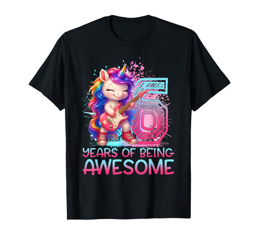 6 Years Being Awesome Unicorn Rock T-Shirt - Minimalist Print Men Women - T-Shirt, Sweatshirt, Hoodie