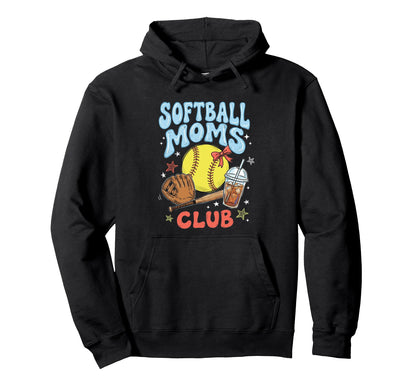 Softball Moms Club Coquette Bow Gameday Hoodie - Graphic Print Men Women - T-Shirt, Sweatshirt, Hoodie