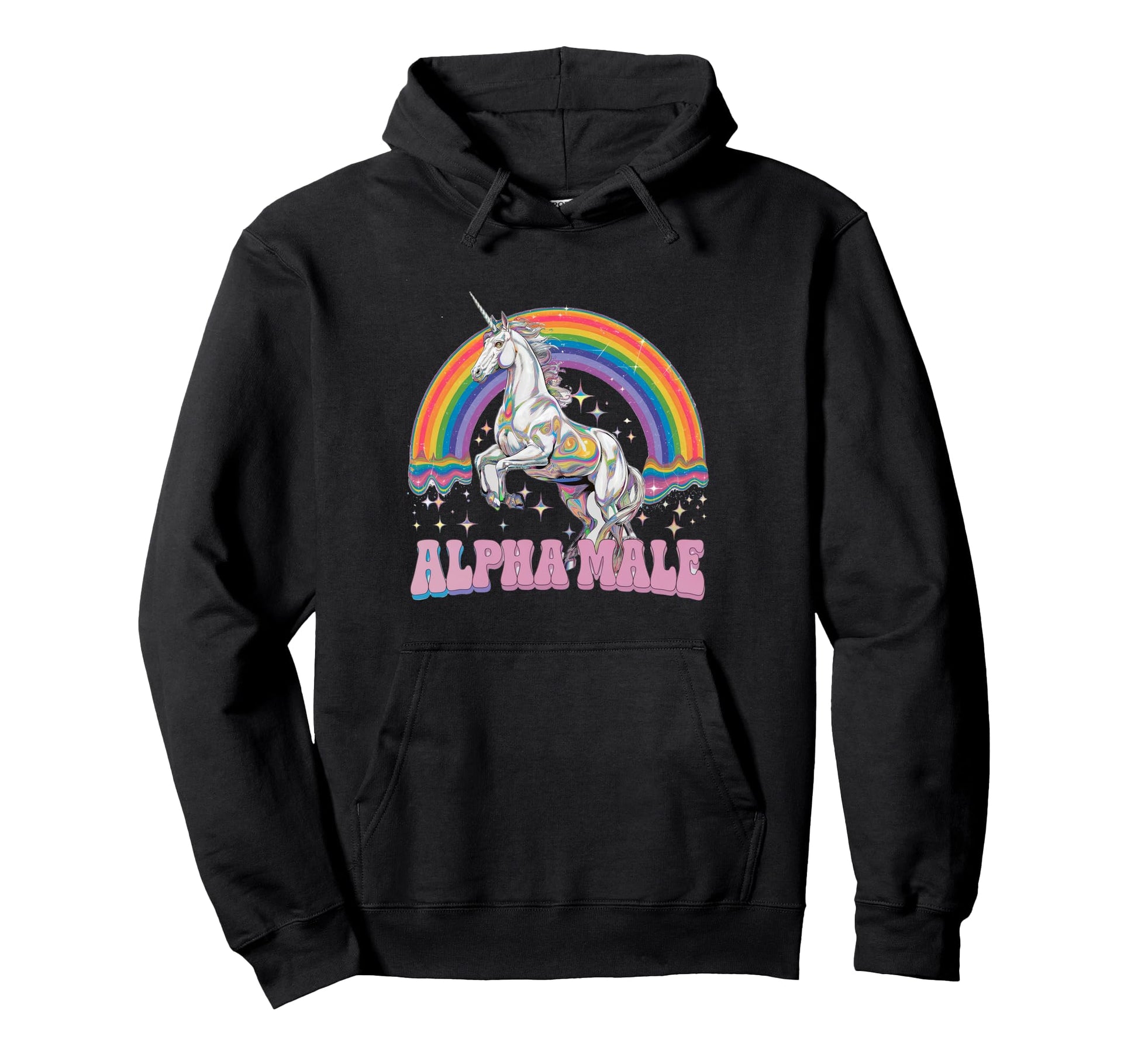 Alpha Male Rainbow Unicorn Groovy Hoodie - Aesthetic Graphic for Adults - T-Shirt, Sweatshirt, Hoodie