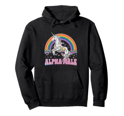 Alpha Male Rainbow Unicorn Groovy Hoodie - Aesthetic Graphic for Adults - T-Shirt, Sweatshirt, Hoodie