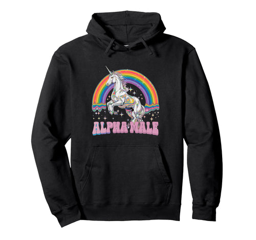 Alpha Male Rainbow Unicorn Groovy Hoodie - Aesthetic Graphic for Adults - T-Shirt, Sweatshirt, Hoodie