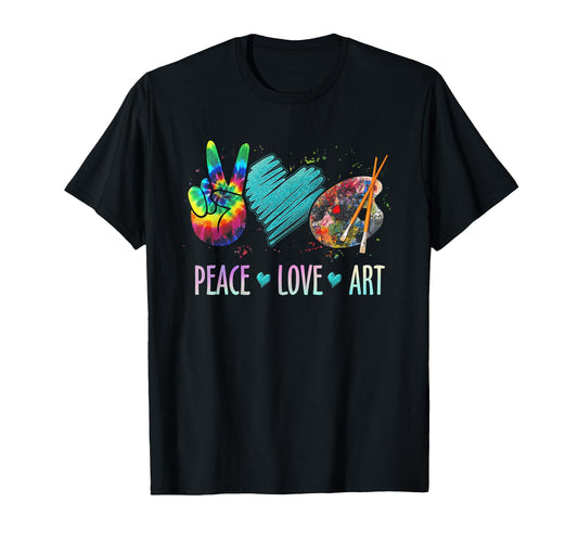 Peace Love Art Painting Palette Art T-Shirt - Unique Graphic Men Women - T-Shirt, Sweatshirt, Hoodie