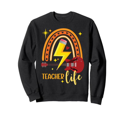 Teacher Life Boho Rainbow Guitar Sweatshirt - Aesthetic Graphic Unisex - T-Shirt, Sweatshirt, Hoodie