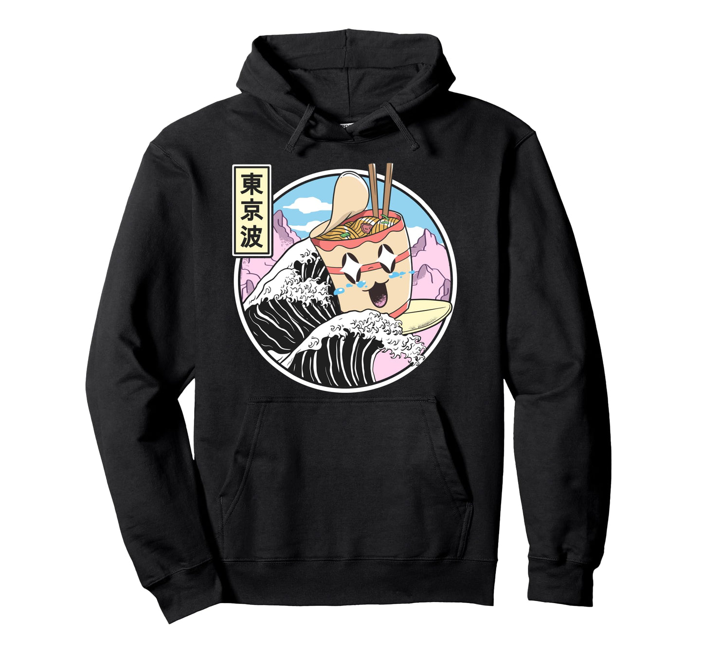 Instant Ramen Noodles Surfing Japanese Hoodie - Graphic Print for Adults - T-Shirt, Sweatshirt, Hoodie