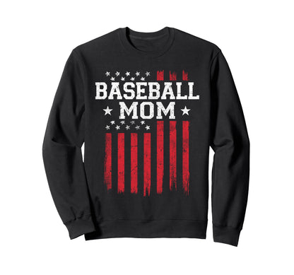 Baseball Mom Proud American Flag Sweatshirt - Minimalist Print for Adults - T-Shirt, Sweatshirt, Hoodie