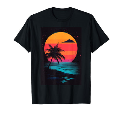 Sunset Palm Tree 80S Aesthetic T-Shirt - Graphic Print for Adults - T-Shirt, Sweatshirt, Hoodie