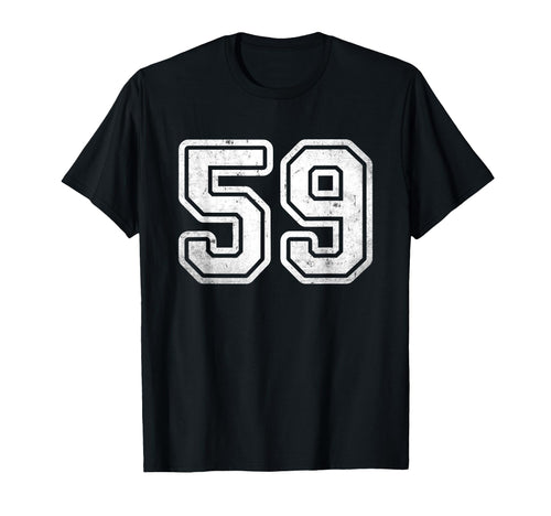 Number 59 White Varsity Number T-Shirt - Graphic Print for Adults - T-Shirt, Sweatshirt, Hoodie