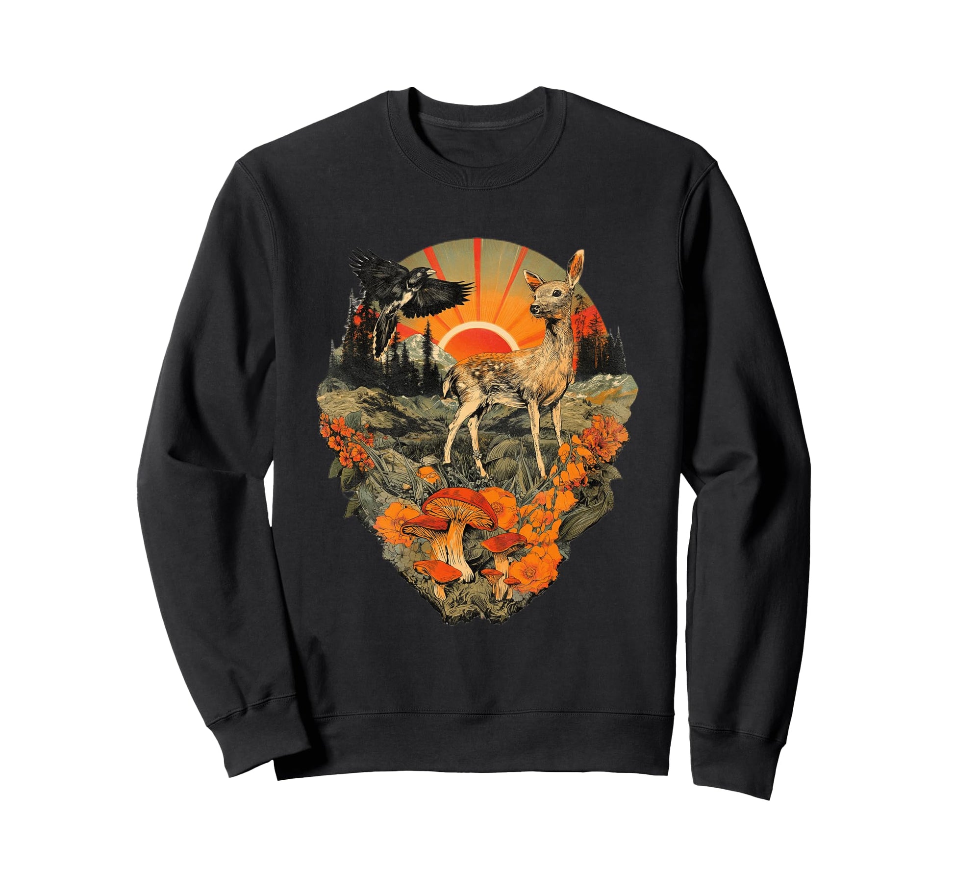 Deer Crow Forest Animal Art Sweatshirt - Casual Everyday Wear Men Women - T-Shirt, Sweatshirt, Hoodie
