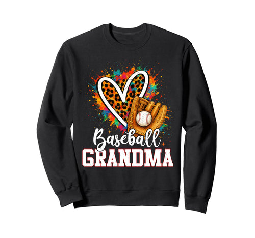 Baseball Grandma Leopard Heart Colorful Sweatshirt - Graphic Print Unisex - T-Shirt, Sweatshirt, Hoodie