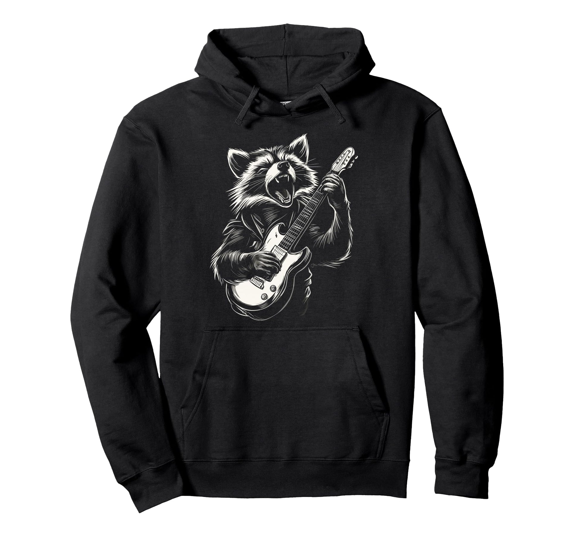 Funny Raccoon Playing Guitar Heavy Hoodie - Aesthetic Graphic for Adults - T-Shirt, Sweatshirt, Hoodie