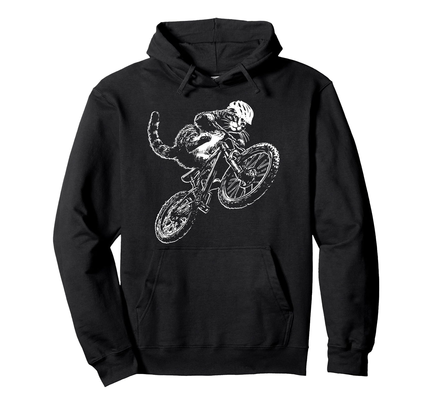 Cat Riding Bicycle Helmet Mountain Hoodie - Unique Graphic for Adults - T-Shirt, Sweatshirt, Hoodie